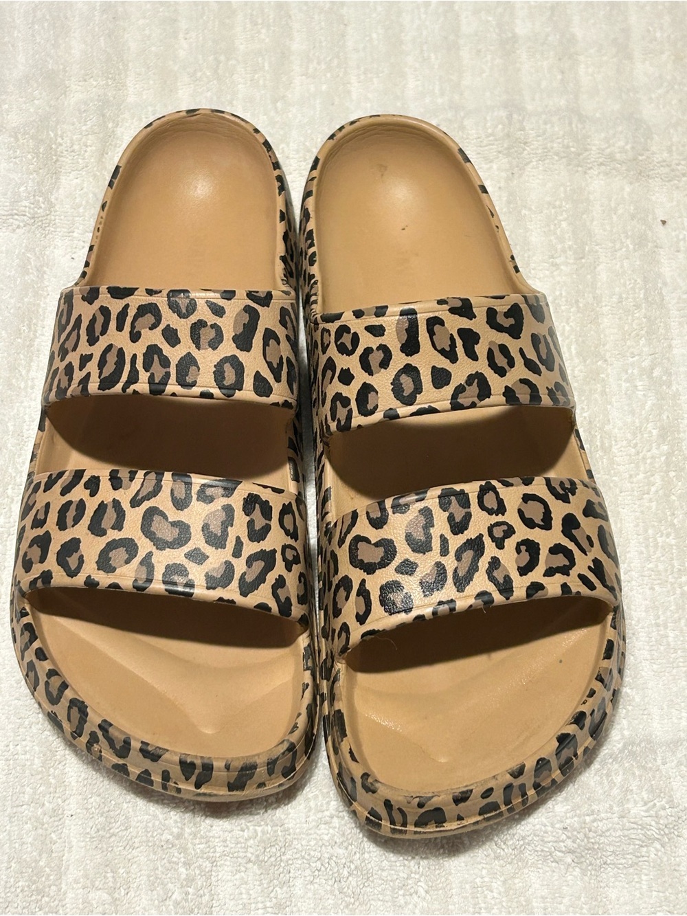 Old Navy Leopard Print Double Strap Slide Sandals - Tan and Black